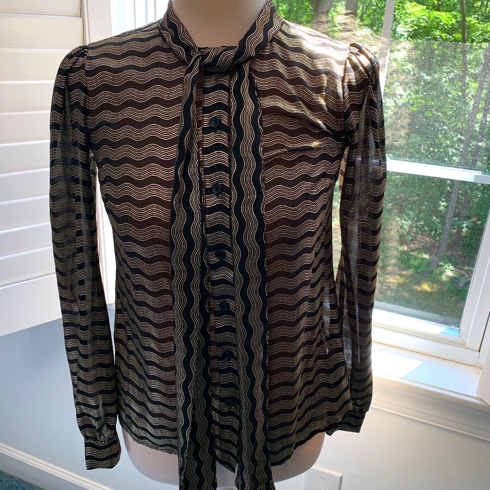 Michael Kors Gold and Black Button-up Blouse XS